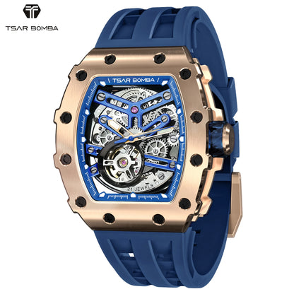 TSAR BOMBA Men's Automatic Mechanical Watch — Tonneau-Shaped, 50M Water-Resistant, Sapphire Crystal — A Gift for Men