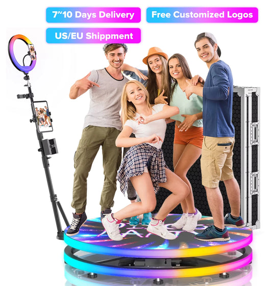 360 Photo Booth Machine 60/80/100cm With RGB Ring Light Flight Case Portable360 Spin Camera Booth For Wedding Party Event Rental