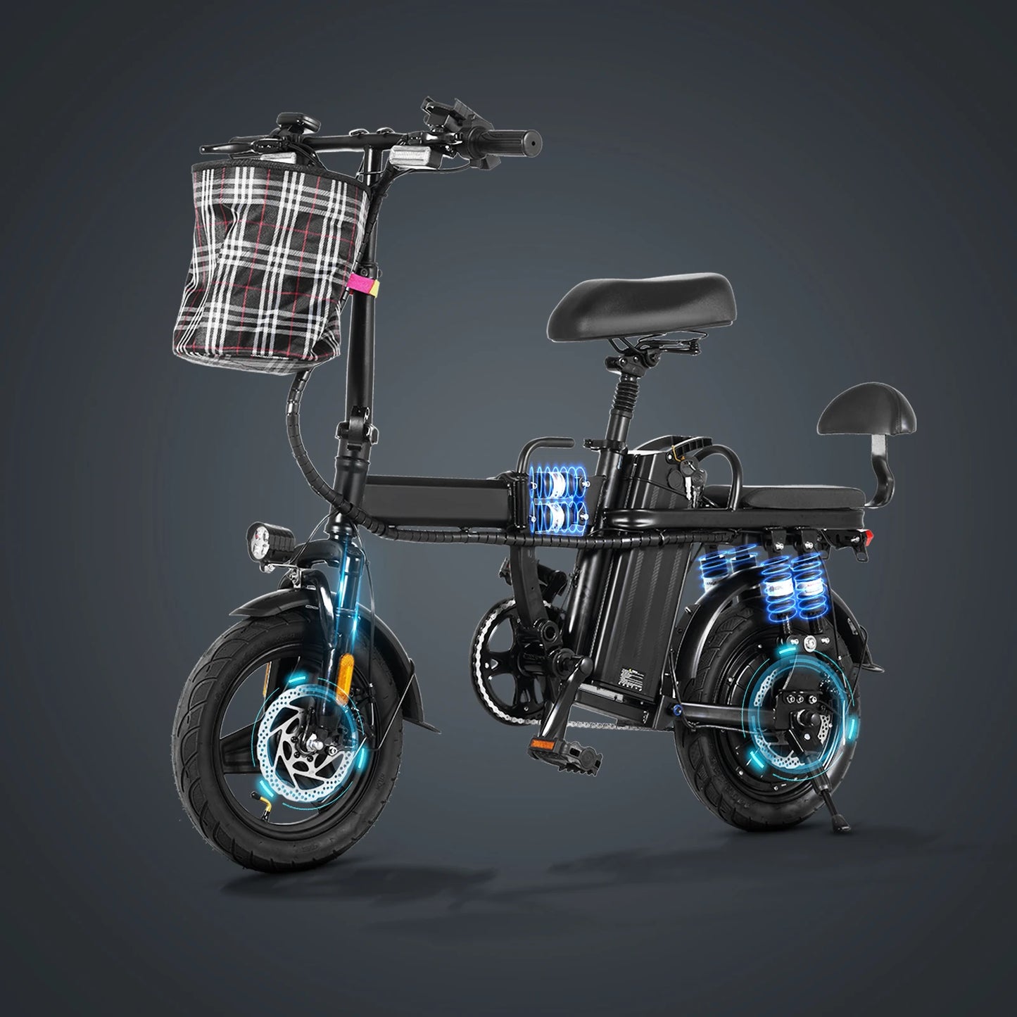 500W Adult Electric Bike  20 MPH, 48V 20Ah 50miles range Removable Battery 14 Inch Folding Electric Bike 8pcs Multi-Shock Absorp