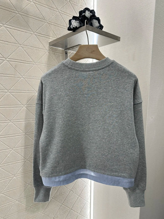 Blue and white striped crew neck sweatshirt and shorts