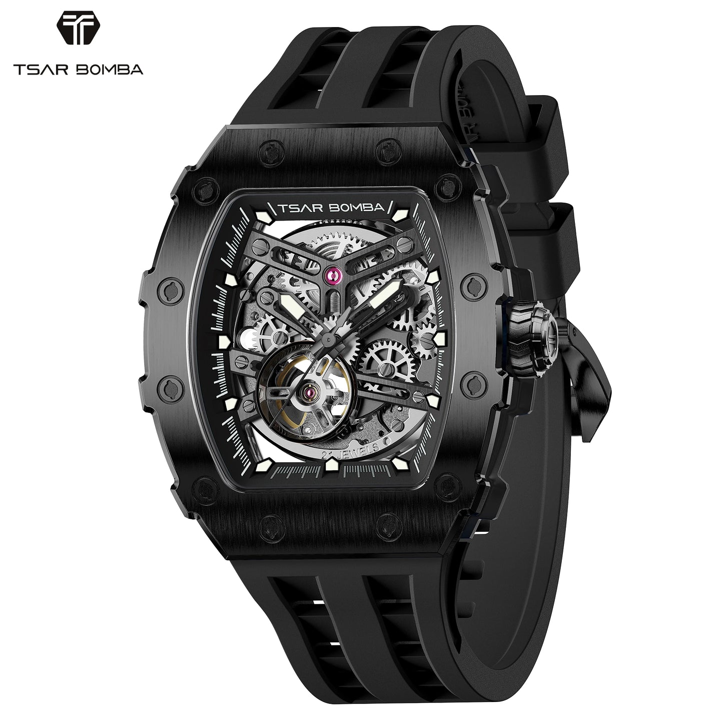 TSAR BOMBA Men's Automatic Mechanical Watch — Tonneau-Shaped, 50M Water-Resistant, Sapphire Crystal — A Gift for Men