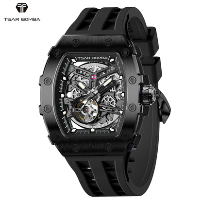 TSAR BOMBA Men's Automatic Mechanical Watch — Tonneau-Shaped, 50M Water-Resistant, Sapphire Crystal — A Gift for Men