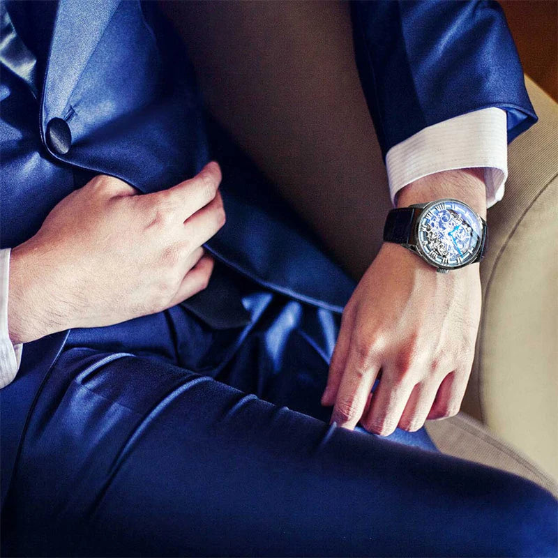 AGELOCER Original Baroque Art Carved Watch Steel Strap Men's Hollow Carved Automatic Mechanical Watch Birthday Gift for Men