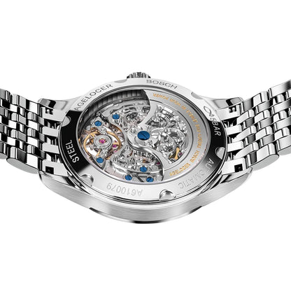 AGELOCER Original Baroque Art Carved Watch Steel Strap Men's Hollow Carved Automatic Mechanical Watch Birthday Gift for Men