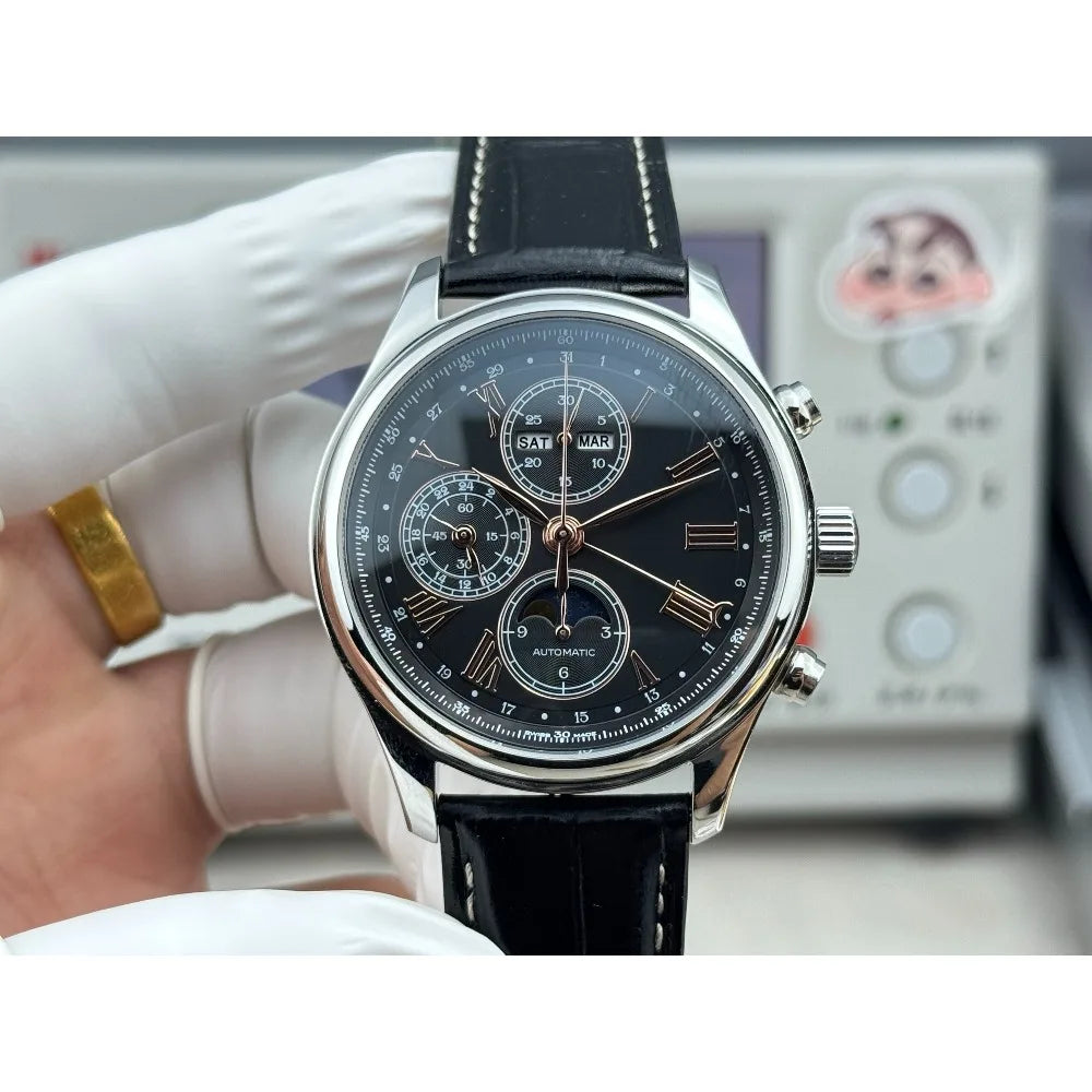 2026 New An Elegant Men's Watch with A Silver Dial and Moon Phase Display Suitable for Various Occasions