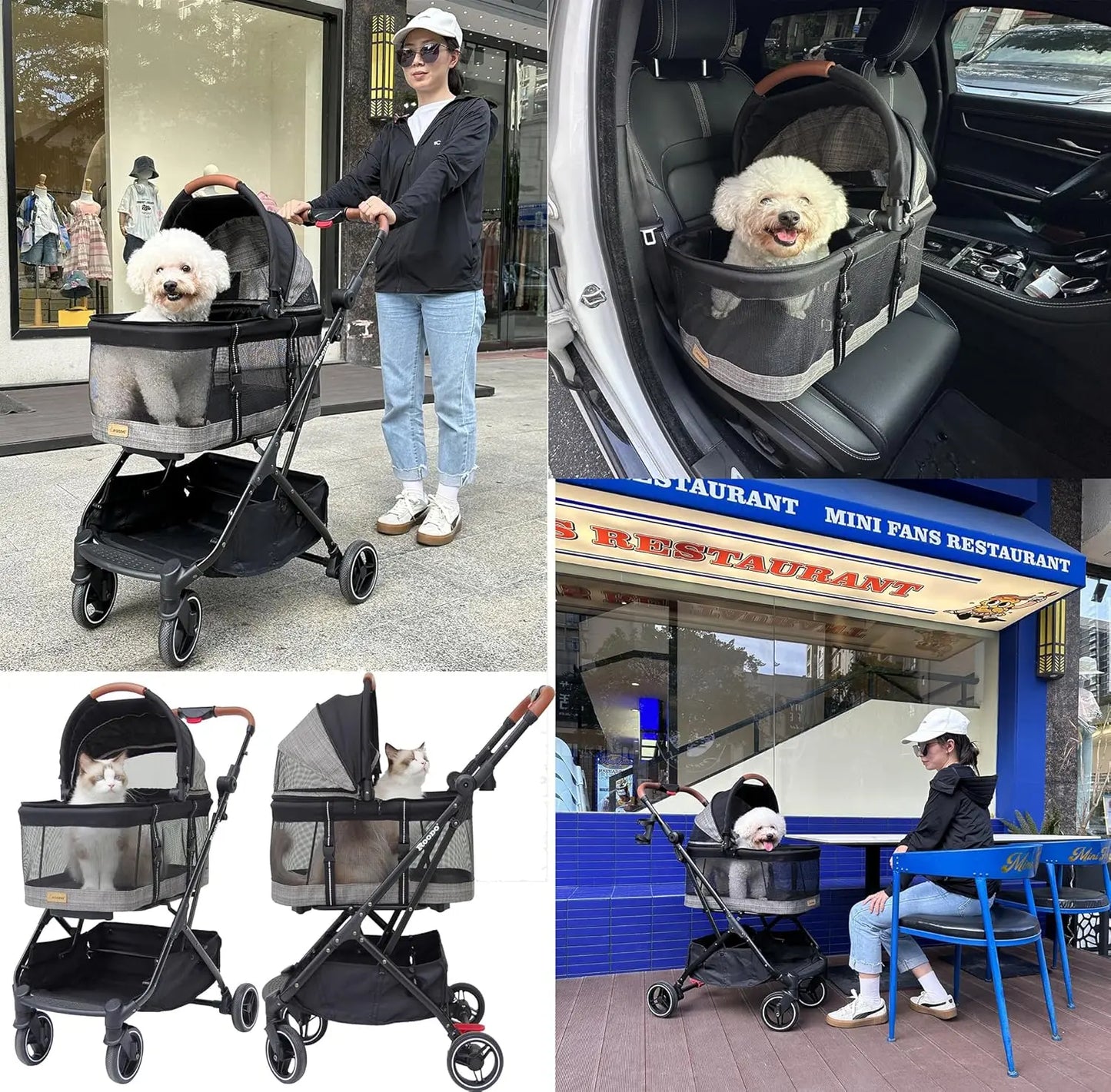 Upgraded 3-in-1 Pet Stroller with Detachable Carrier, Folding Lightweight All-Terrain Travel Gear for Pets Up to 35 lbs