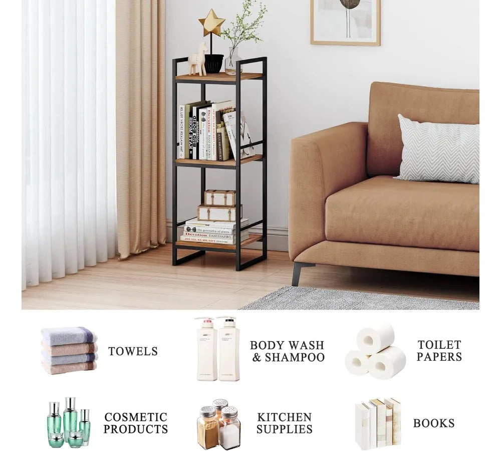 3-Tier Metal Corner Shelf, Rustic Brown Bathroom Storage Rack with 30lbs Capacity, Space-Saving Organizer for Home