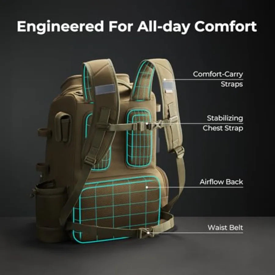 Ice Fishing Jacket Bundle with 52L Fishing Tackle Backpack with Rod Holders 4 Tackle Boxes Waterproof Nylon Outerwear Charcoal