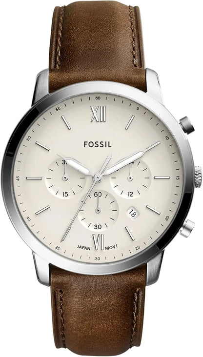 Men's Quartz Chronograph Watch with Stainless Steel Case and Leather Strap, Water Resistant