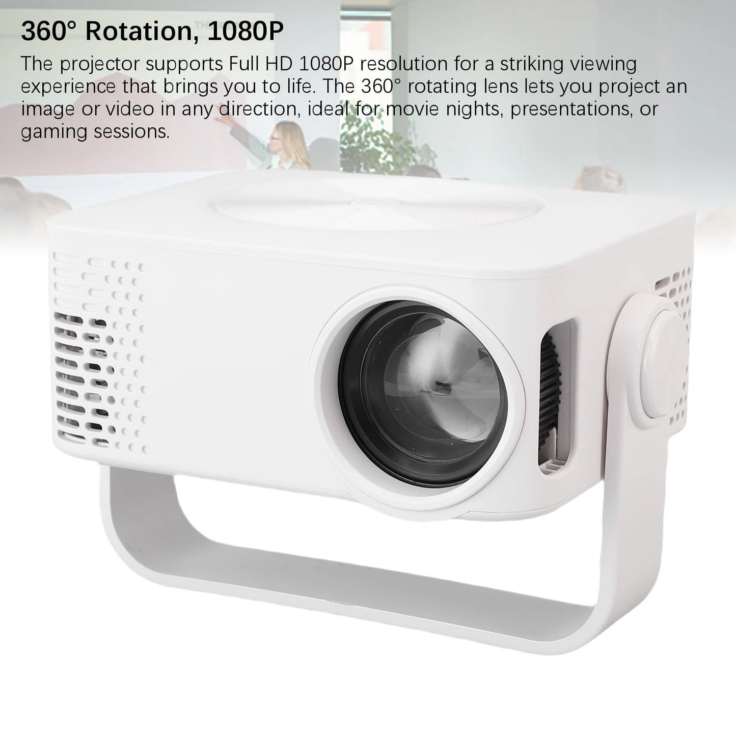 Projector WiFi Portable Projector 360° Rotation LED 1080P Auto Keystone Correction with Remote Control for Gaming Sessions