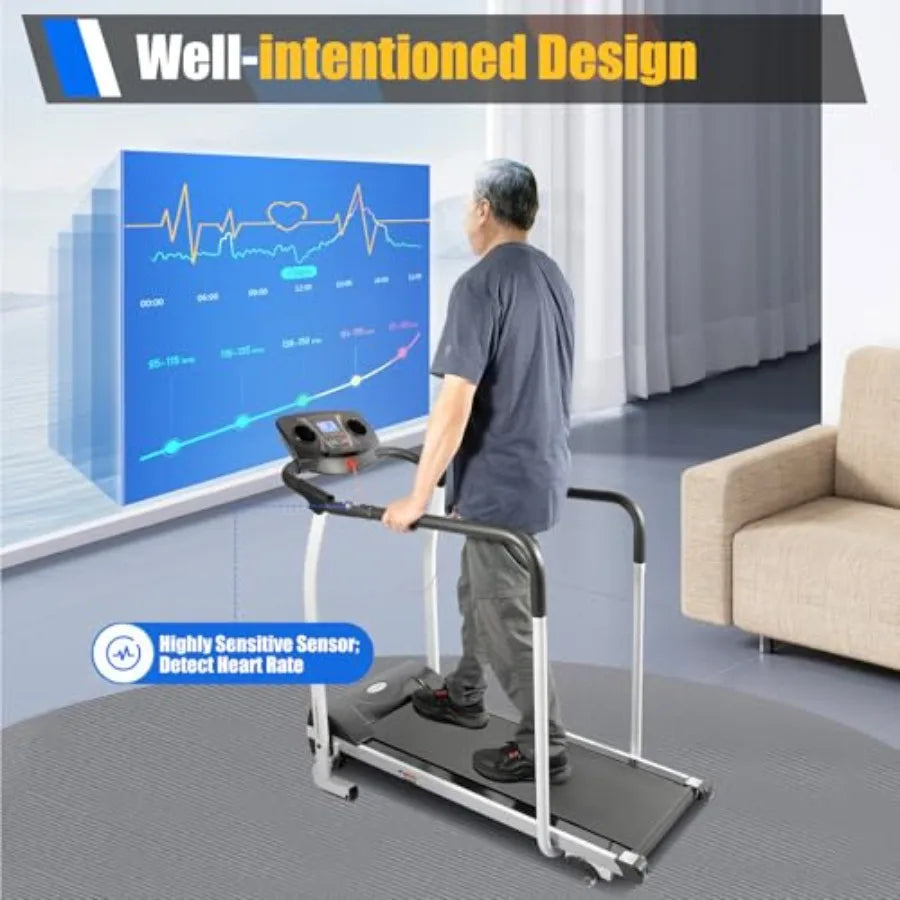 Treadmill with InclineFoldable Walking Treadmill with with Full Length Handrails and Heart Rate Measurement Recovery Fitness Eq