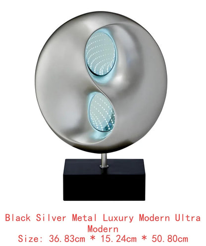 Ultra-Modern LED Table Lamp with Infinity Mirror, Black and Silver Finish, Antique Night Light for Bedroom Use