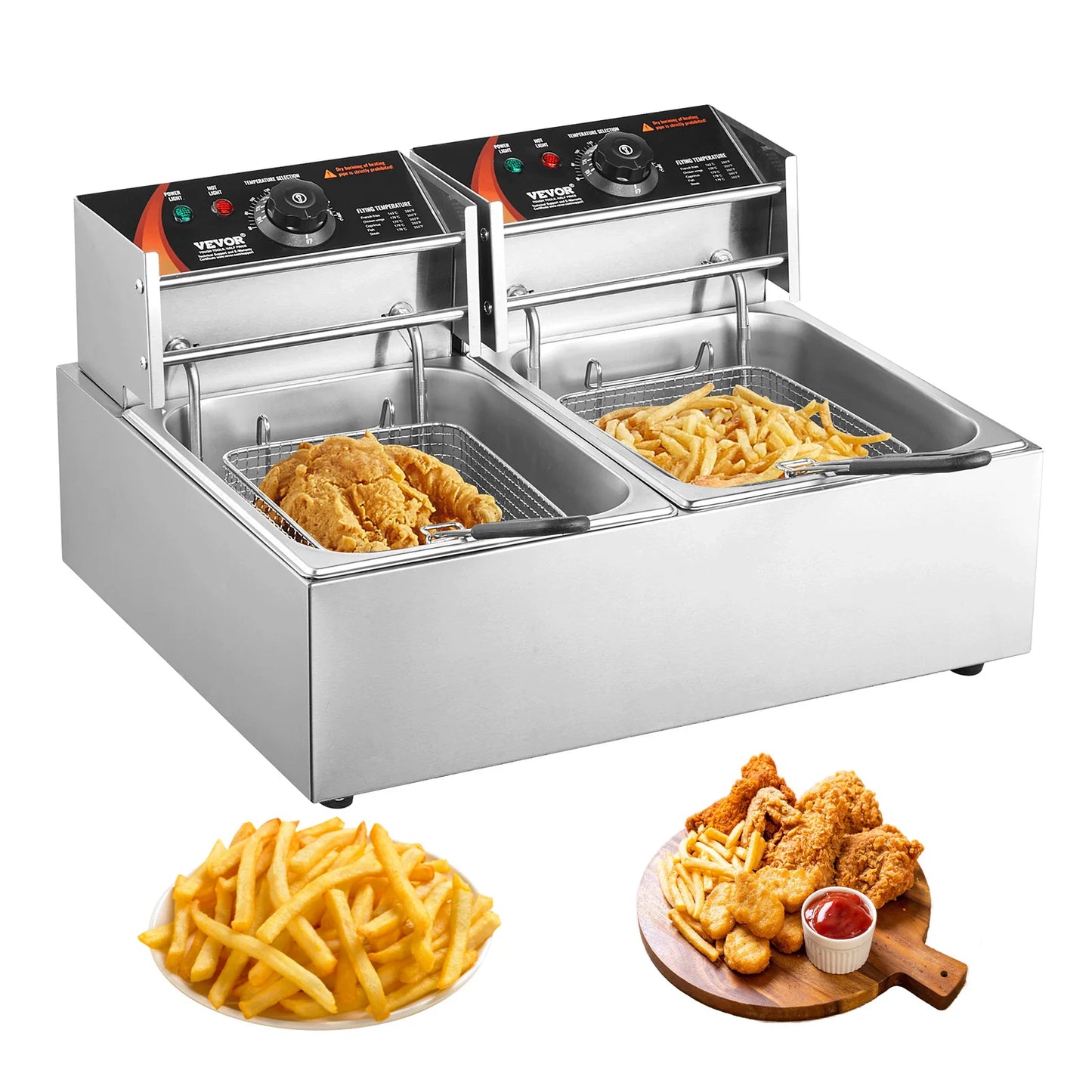 SucceBuy 12L Electric Deep Fryer w/Dual Removable Tanks Commercial Countertop  Fryer for Chicken French Fries Frying Chips