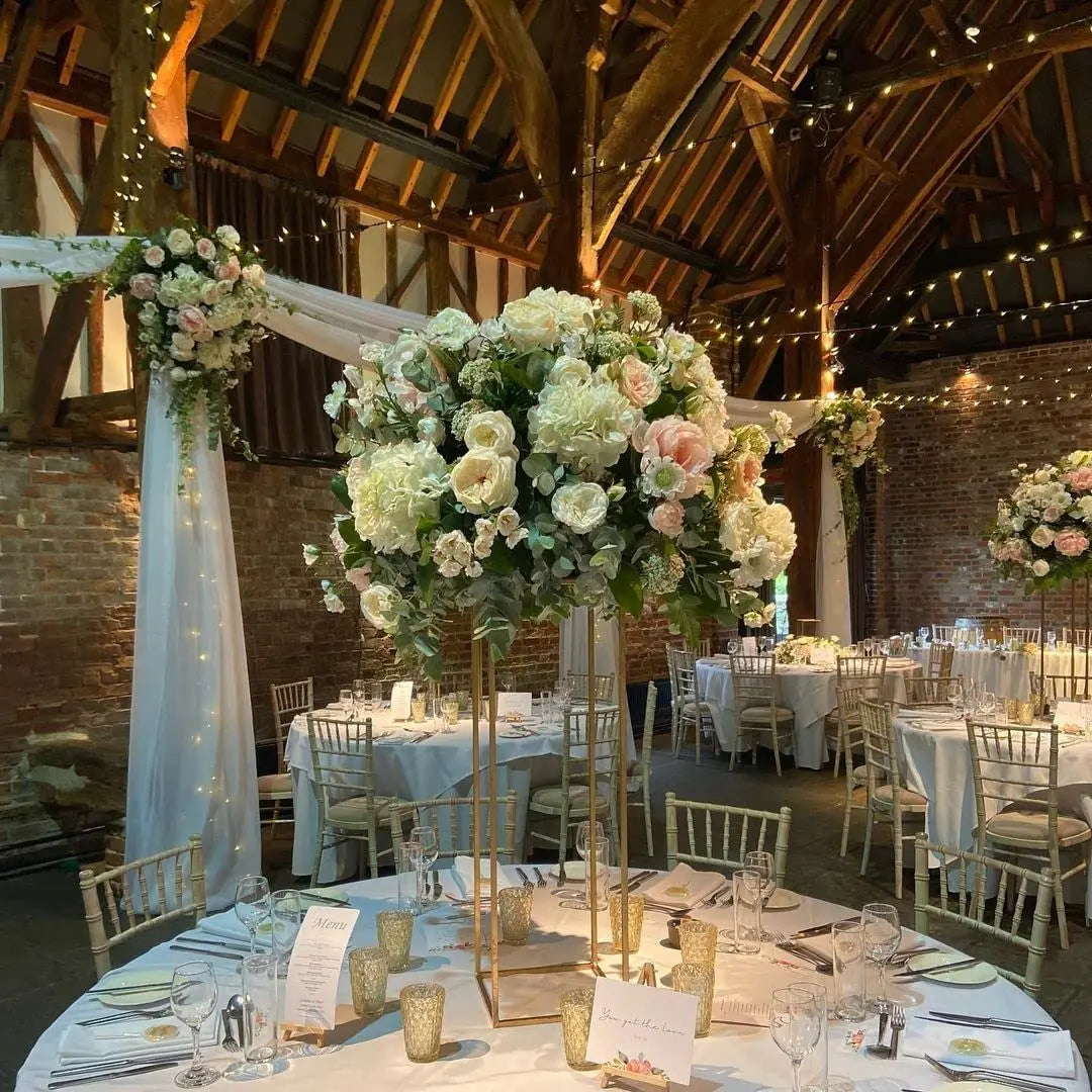 Gold Wedding Flower Stand Sets of 2, 24 Inch Tall Vase Column Stand Flower Holder, Metal Geometric Centerpieces for Table, Flowe