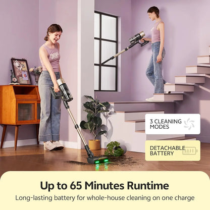 Cordless Vacuum Cleaner, 600W 60KPA 65Mins, Touch Screen Self-Standing for All Floors Pet Hair