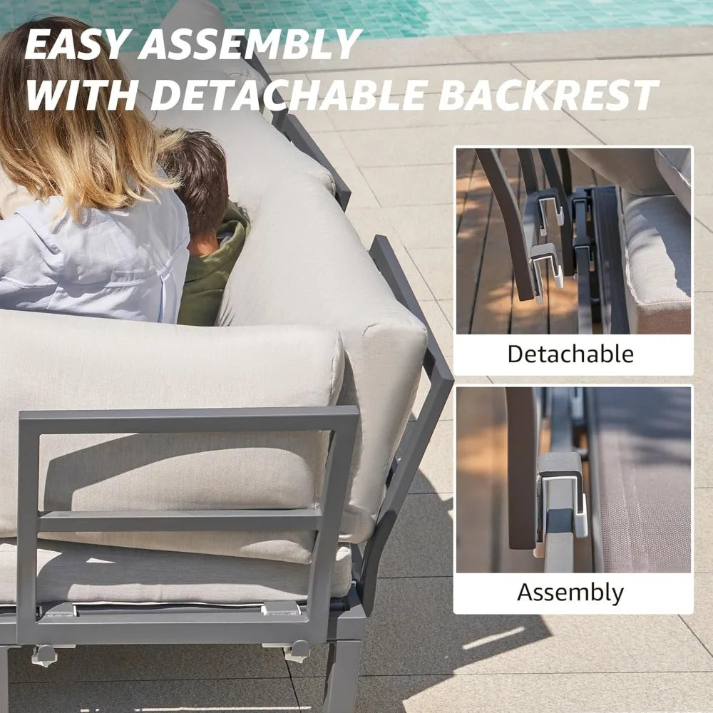 Patio Furniture Sets, L Shape Patio Sectional Metal Outdoor Sectional Corner Sofa Outdoor Couch with Detachable  Backrest