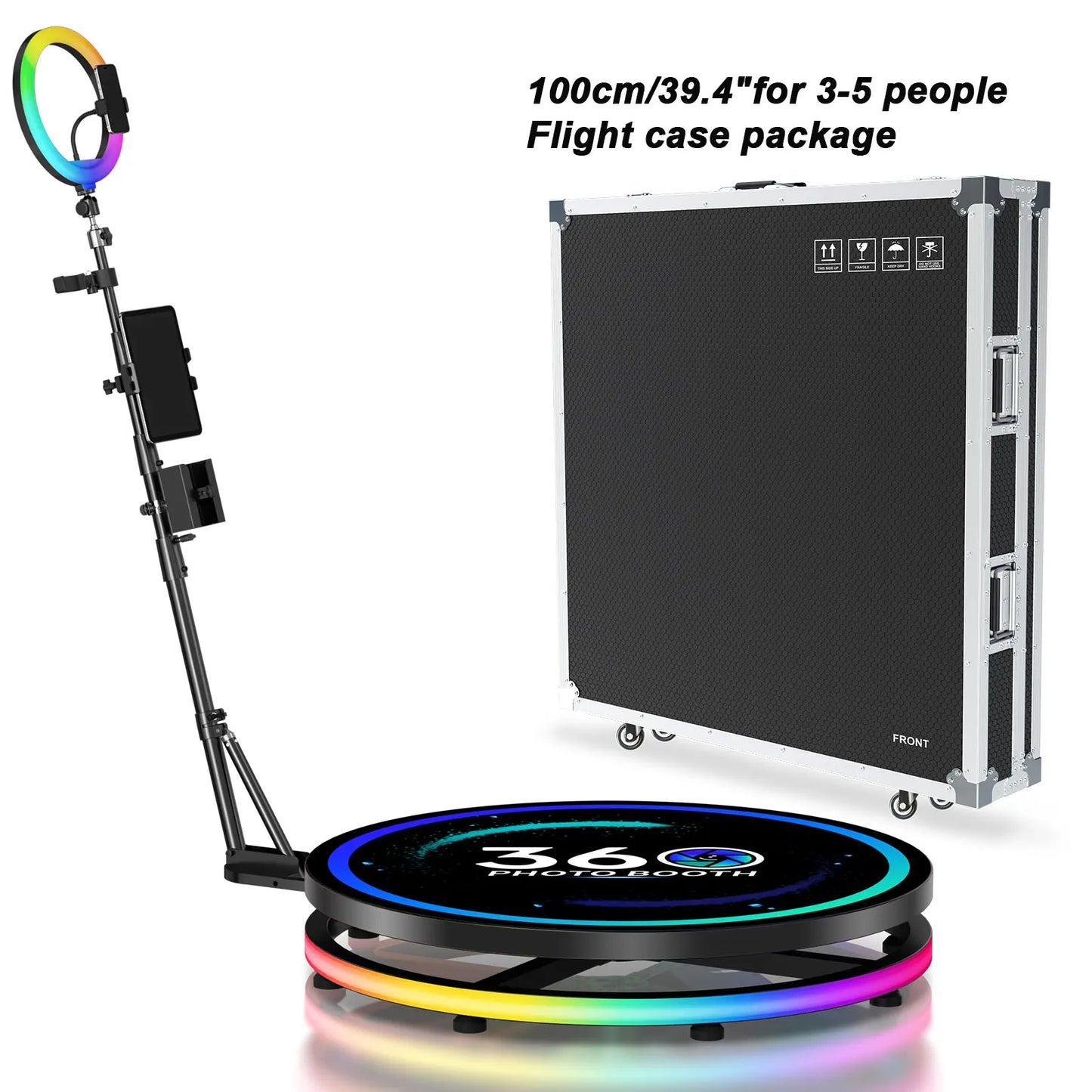 360 Photo Booth Machine 60/80/100cm With RGB Ring Light Flight Case Portable360 Spin Camera Booth For Wedding Party Event Rental