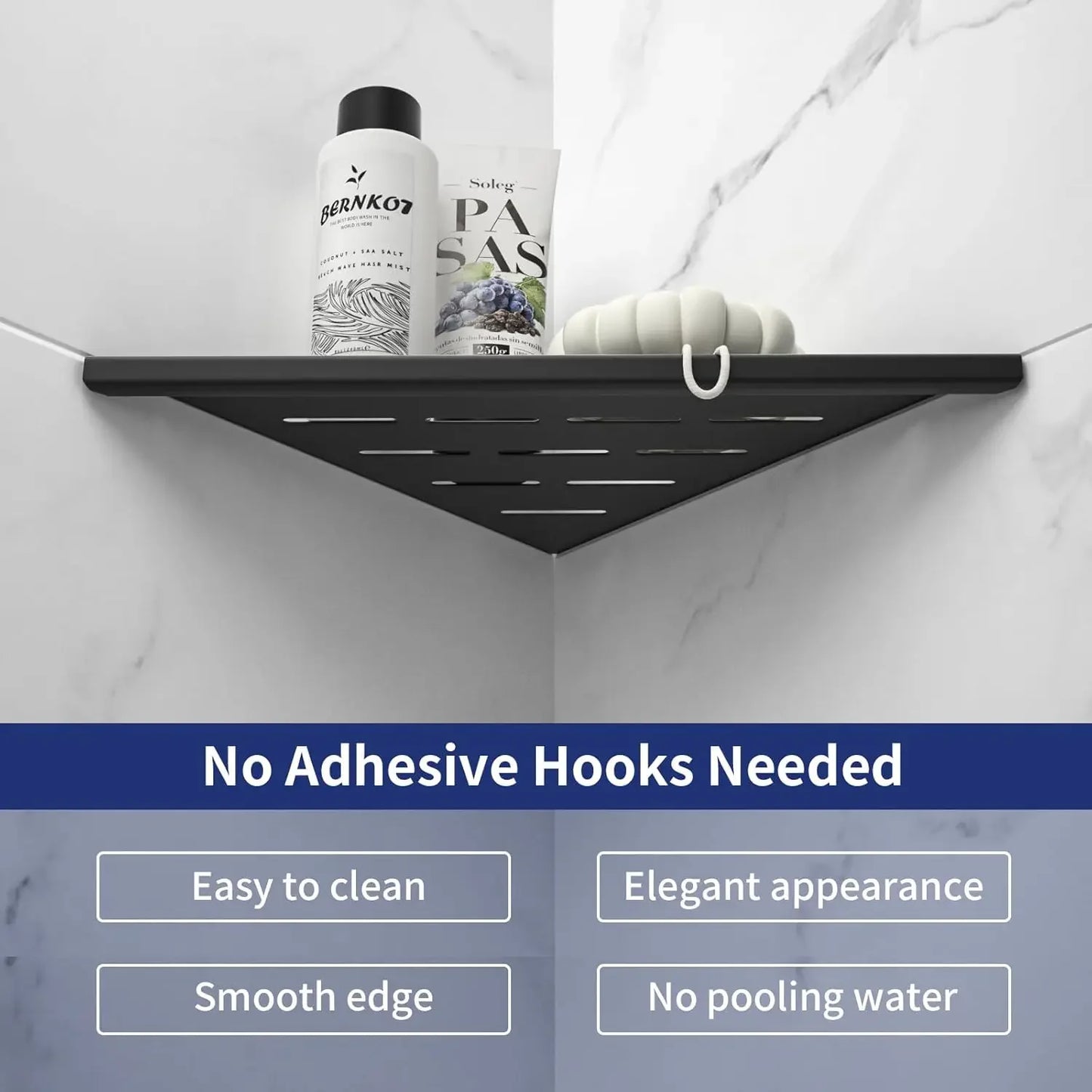 10 Inch Corner Shower Shelf 2 Pack, Black 304 Stainless Steel No Drill Bathroom Storage for Tile Wall