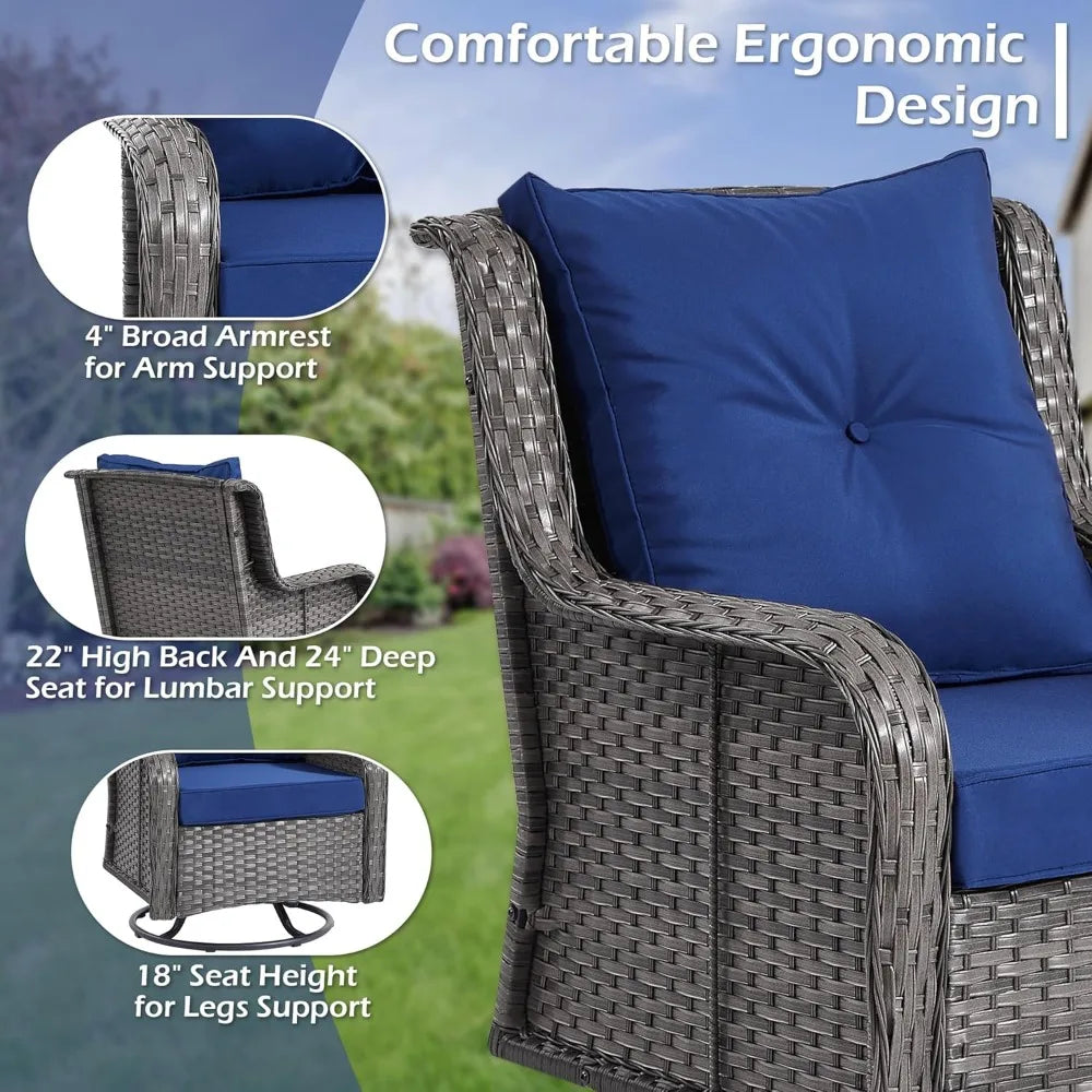Patio Furniture Sets, 3 Pieces Wicker Outdoor Furniture - 360 Degree Swivel Rocking Chairs and Rattan Side Table for Garden,Porc