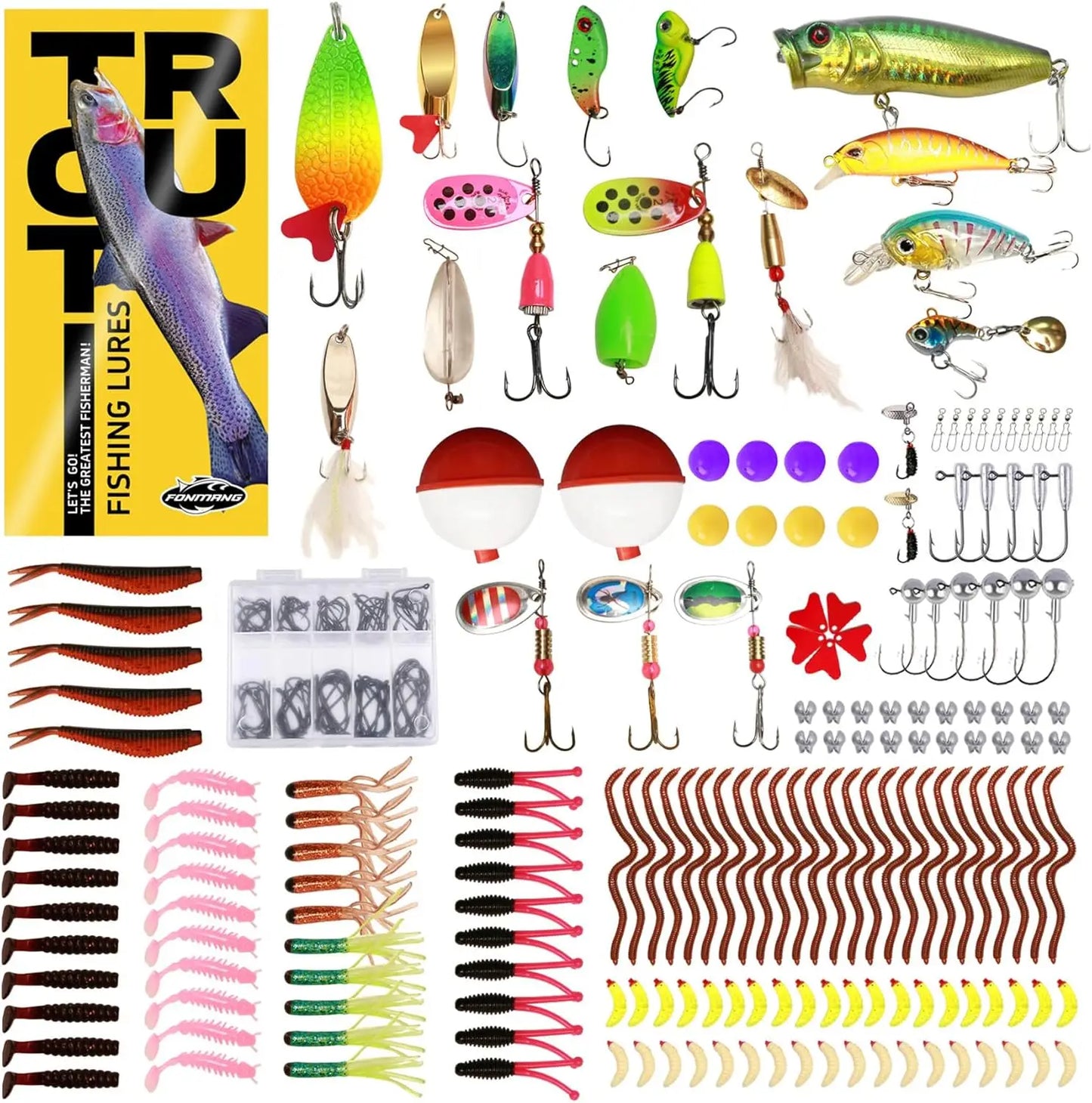 322-Piece Fishing Lure Set with Tackle Box, Soft Baits, Hooks & Weights for Bass Fishing