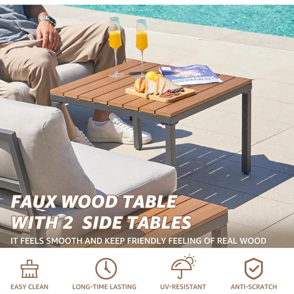 Patio Furniture Sets, L Shape Patio Sectional Metal Outdoor Sectional Corner Sofa Outdoor Couch with Detachable  Backrest