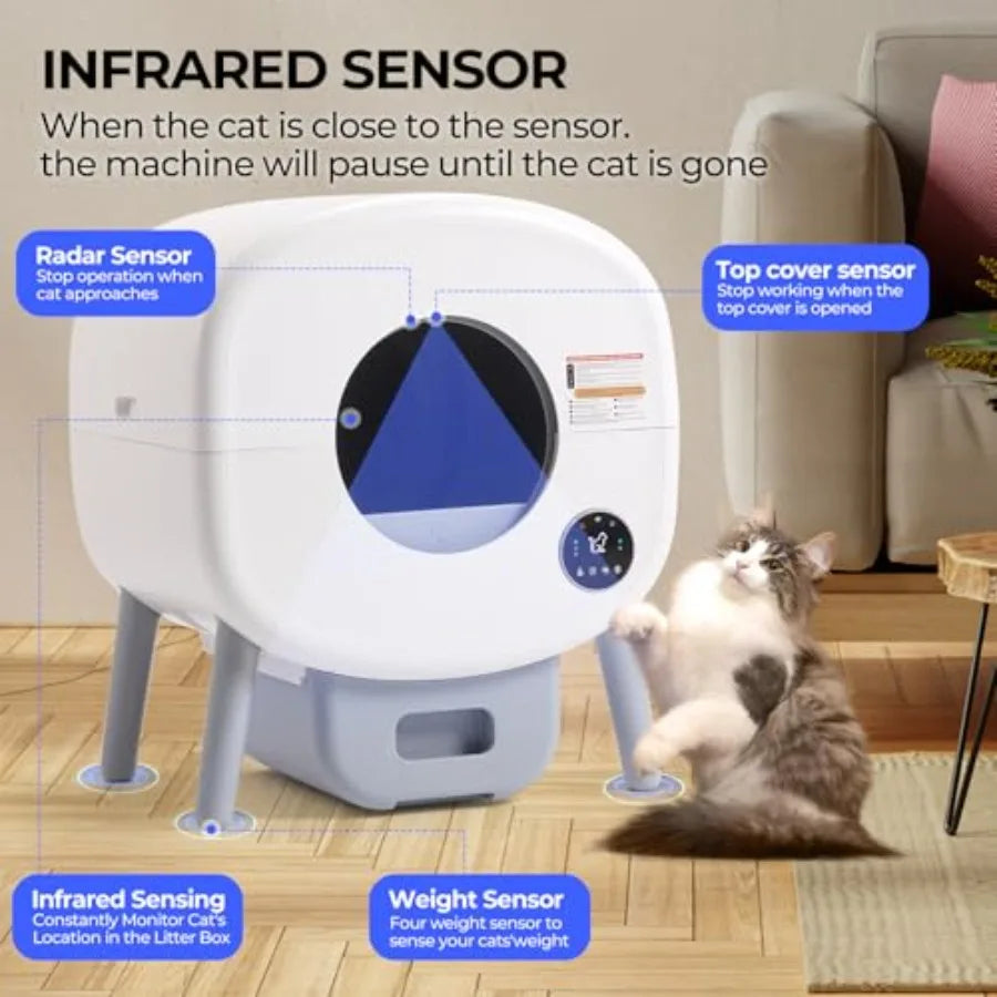 Extra Large Self-Cleaning Cat Litter Box for Multiple Cats with Odor-Free Technology App-Controlled Operation Ambient Light Was