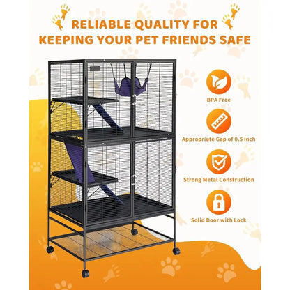 Metal Small Animal Cage,64 in H erret Cage or Small Animals - 4 Tier Large Hamster Cage with Removable p, Hammock, Extra Storage