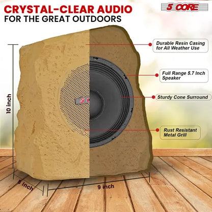 Rock Speaker Outdoor Waterproof Bluetooth Garden Speakers Solar & USB Charging RGB Colfor Patio Pool & Home