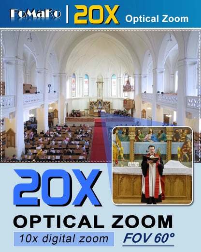 FoMaKo 4K 20X Optical Zoom PTZ Camera HDMI NDI AI Auto-Tracking Gen 3,NDI PTZ Camera 4K + NDI PTZ Controller, K20UH NDIx3+KC608N