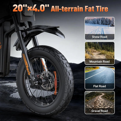 Bopzin Electric Mountain Dirt Bike M2000 60V 35Ah 3000W 20"x4 Off Road Fat Tire E-Bike Electric Bicycles Motorcycle for Adults