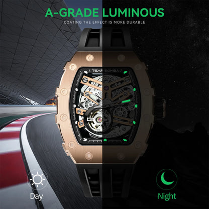 TSAR BOMBA Men's Automatic Mechanical Watch — Tonneau-Shaped, 50M Water-Resistant, Sapphire Crystal — A Gift for Men