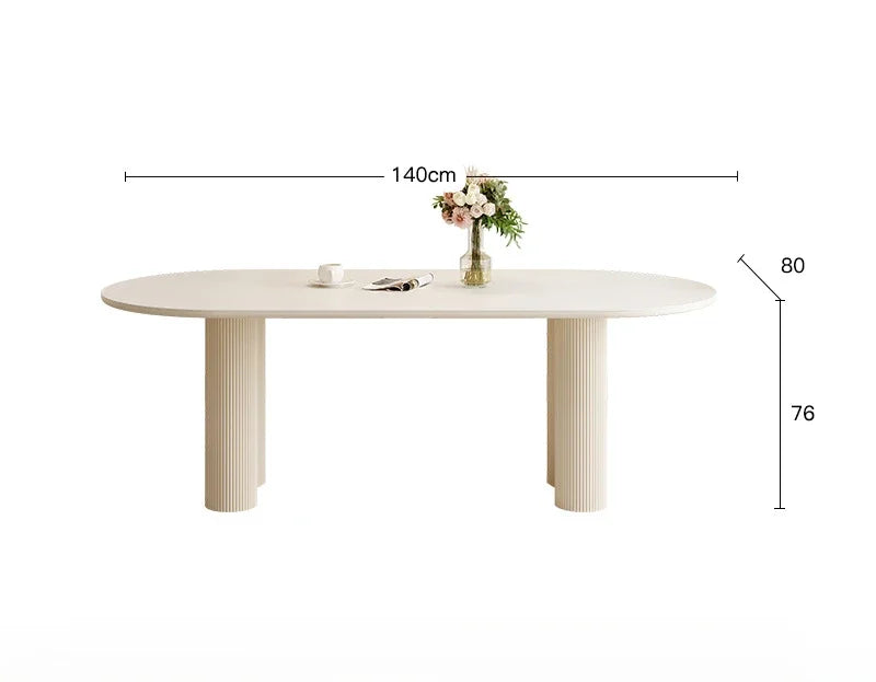 Nordic Minimalist Cream White Oval Sintered Stone Dining Table Set 6 Chairs Marble Restaurant Table Chair Dining Room Furniture