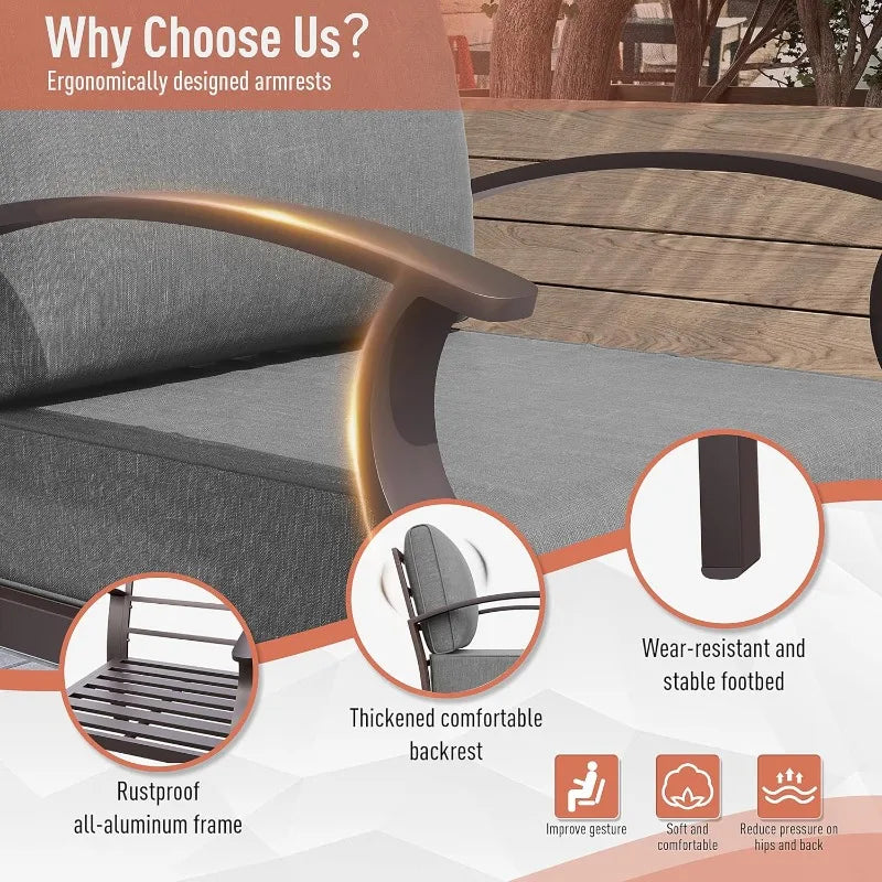 Aluminum Patio Furniture Set 4-Seat Modern Metal Outdoor Conversation Sets w/45in Propane Fire Pit Table, Loveseat Sofa