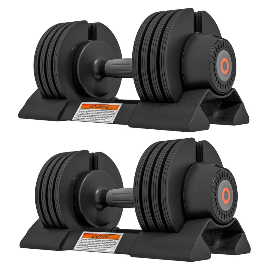 4-Level Adjustable Dumbbells 2 x 22lbs Rubber Weights Exercise Fitness Dumbbell Set with Non-Slip Handles and Tray for Men Wome
