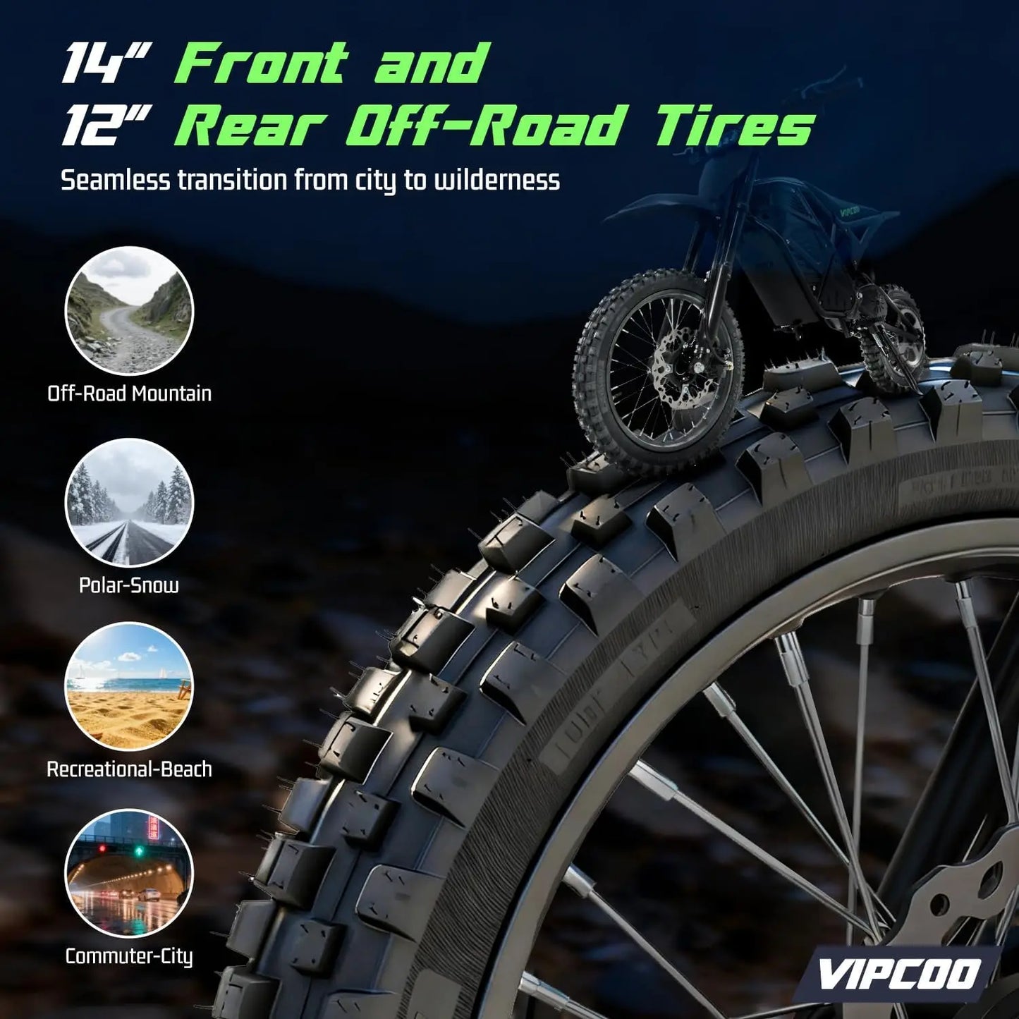 3500W Electric Motorcycle for Adults, H3 Off Road Motor Bikes Up to 40MPH / 45 Miles Range, 14"/12" Fat Tire Motorbike