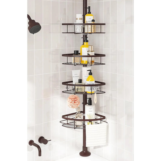 Rustproof Shower Corner Caddy Organizer for Bathroom,Tension Pole with 4 Baskets, for Bathtub Storage Rack,39.2 to 113 Inch