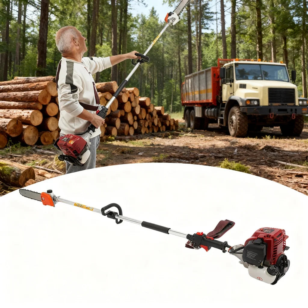 4-Stroke 140F Gas Pole Saw - 1.5m Pole, 12" Chain, 37.7cc 1.2kW, 6500rpm - Garden/Orchard/Farm Tree Trimming Tool