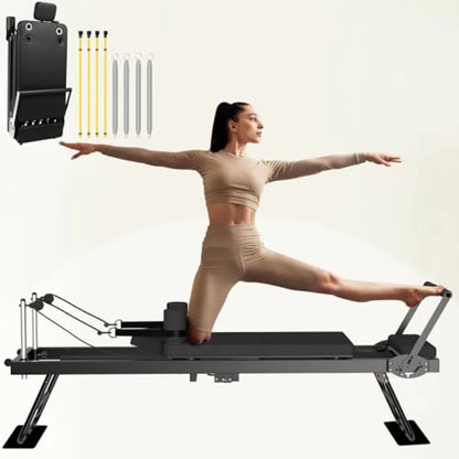 Foldable Pilates Reformer Machine for Gym and Home Workout: Compact Fitness Equipment with Adjustable Resistance and Smooth Gli