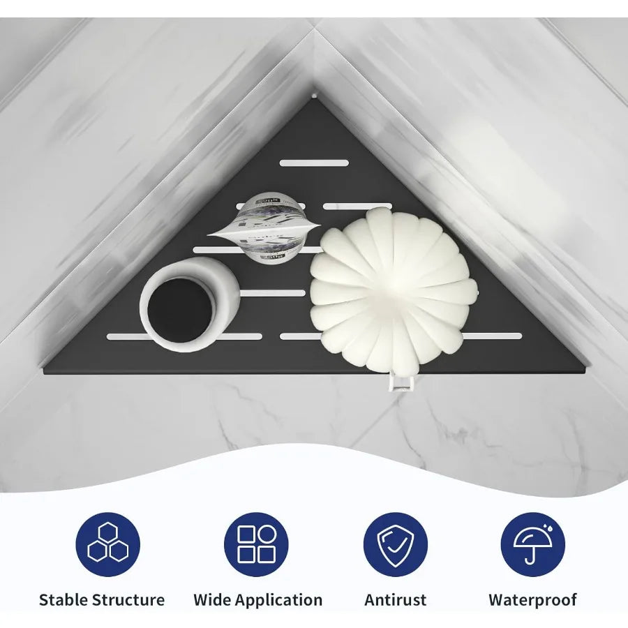 10 Inch Corner Shower Shelf 2 Pack, Black 304 Stainless Steel No Drill Bathroom Storage for Tile Wall