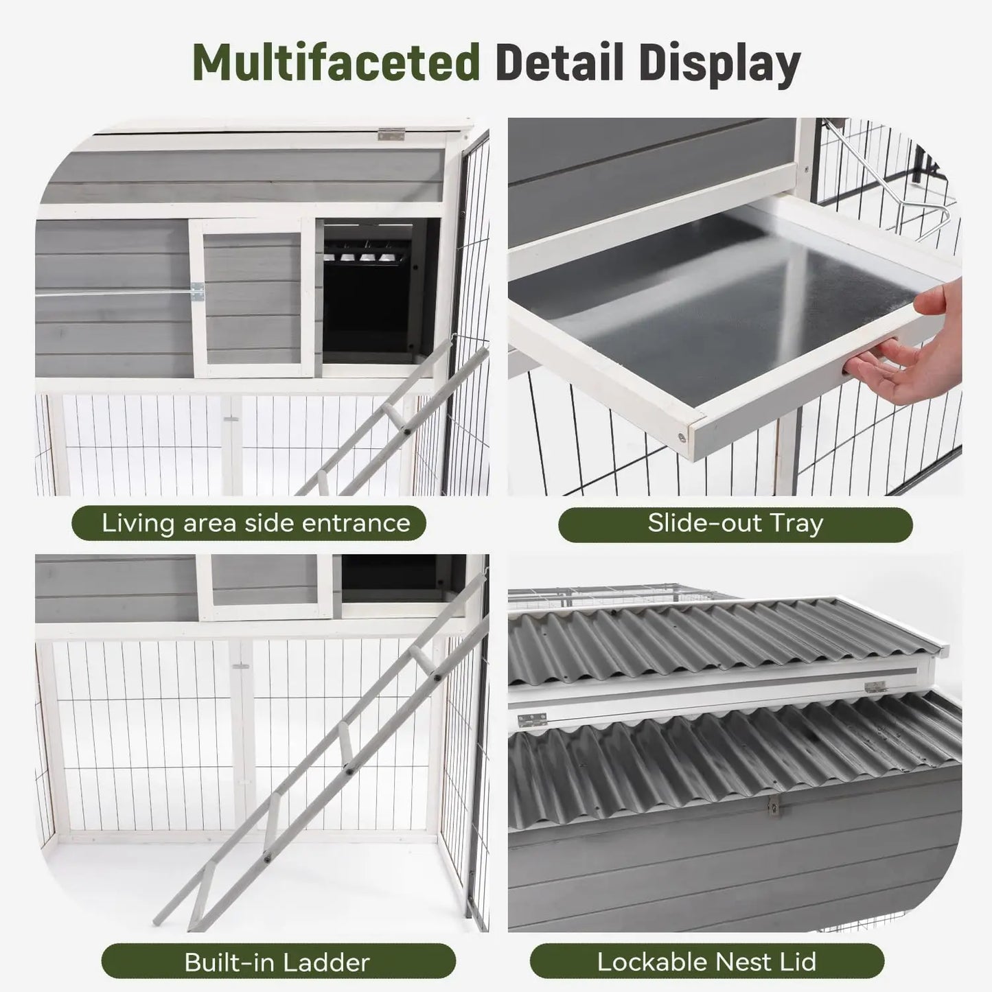 105" Outdoor Wooden Chicken Coop with Run Large Nesting Box Removable Tray Poultry Habitat Supplies, Customized