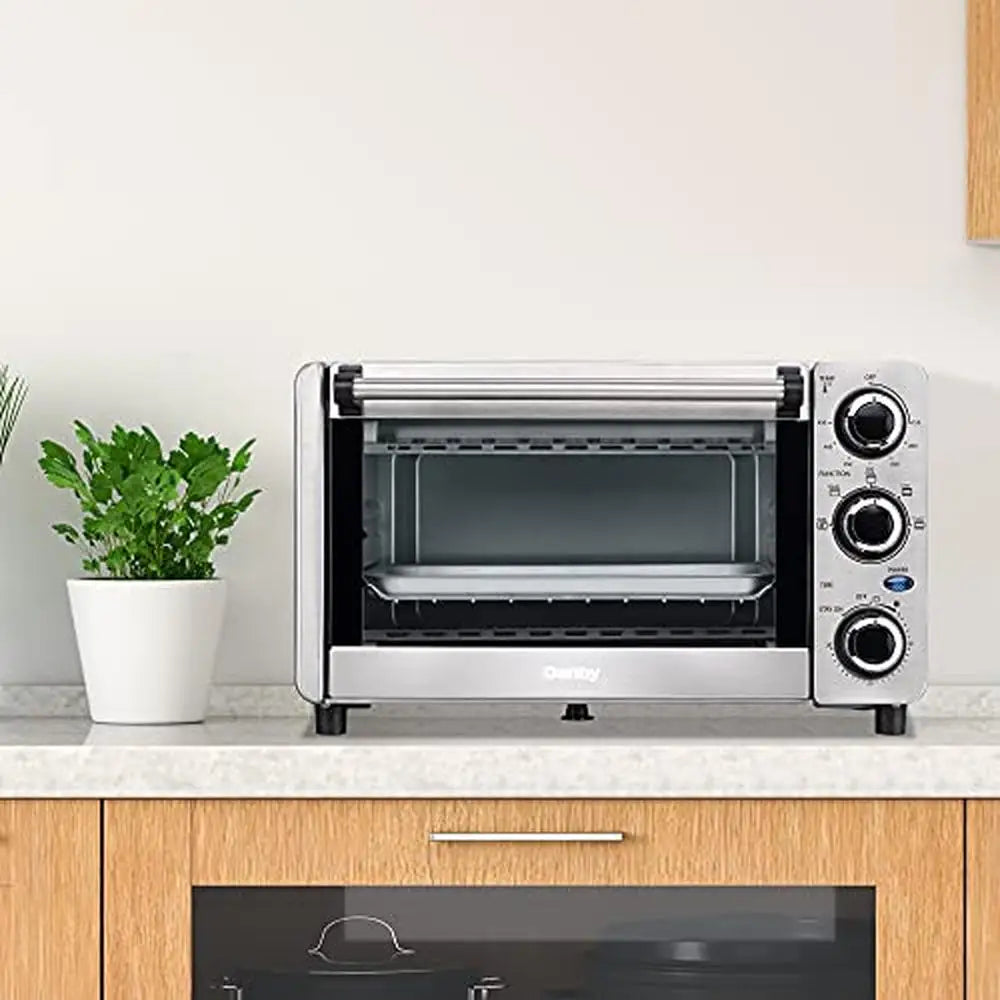 Toaster Oven Stainless Steel 4 Slice 0.4 cu ft/12L Toast Bake Broil Keep Warm 1100W Powerful Heating Mechanical Control Knobs