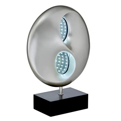 Ultra-Modern LED Table Lamp with Infinity Mirror, Black and Silver Finish, Antique Night Light for Bedroom Use