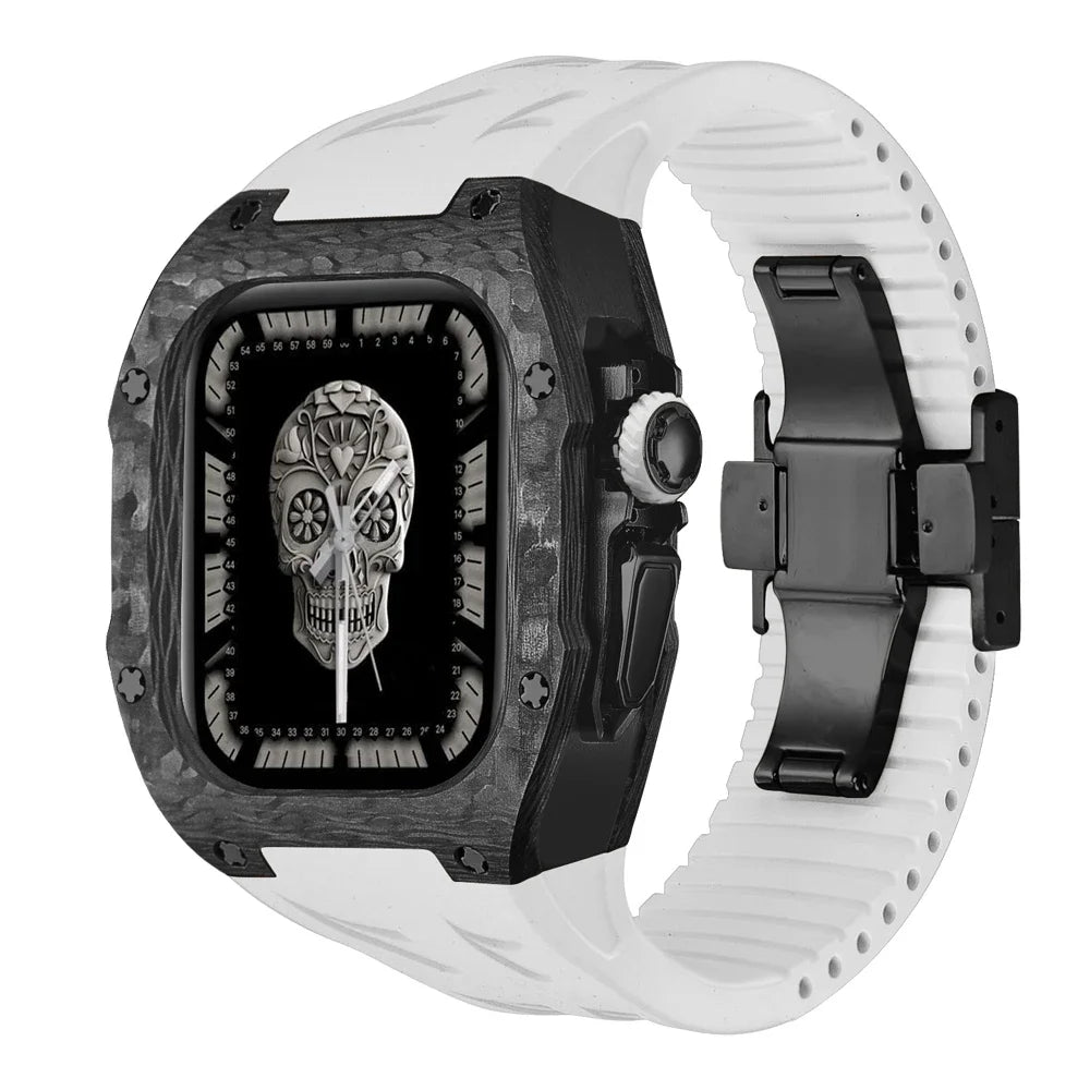 Modification Kit Carbon Fiber Case For Apple Watch Ultra 2 49mm Fluororubber Strap Luxury Mod Kit for iWatch Ultra 49MM