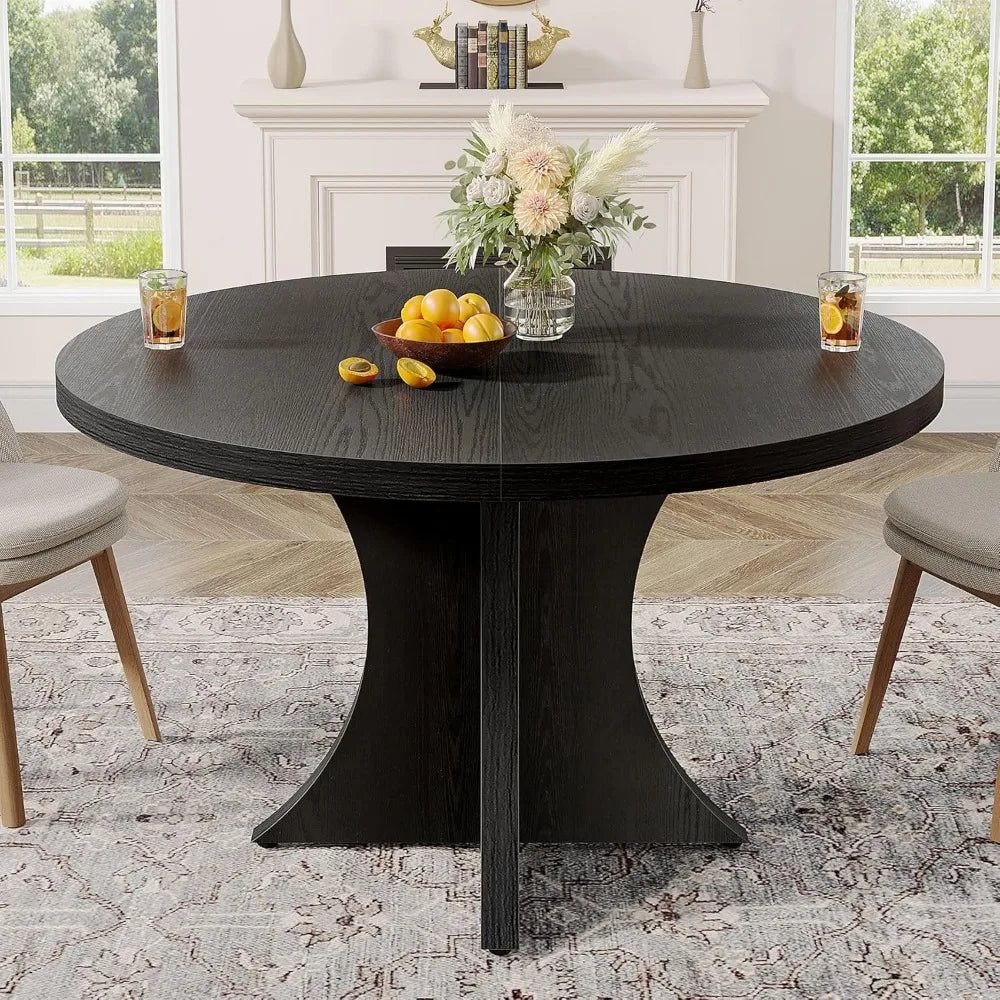 Round Dining Table for 4-6, 47.24-Inch Farmhouse Kitchen Table, Wood Dining Table with Pedestal Base, Small Dinner Table for Di