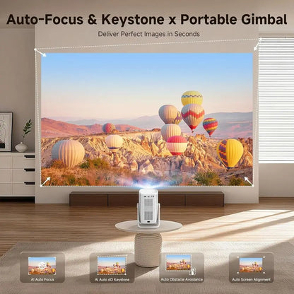 4K Outdoor Projector, 1200 ANSI Lumens, Built-in Apps, Wii & Bluetooth, Auto Projection, Dual-e Stand, Smart Portable with Netfl