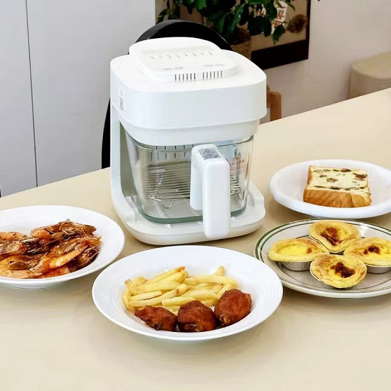 2L household air fryer glass liner multi-functional electric fryer automatic rotary cage frying and no-flip cooking machine