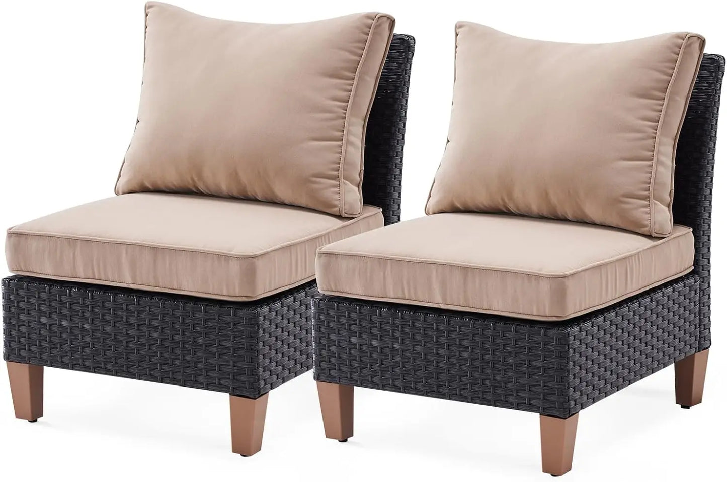 Small Patio Furniture Set of 2, Patio Sectional Furniture Set with Cushions, Outdoor Wicker Chairs Armless Sofa