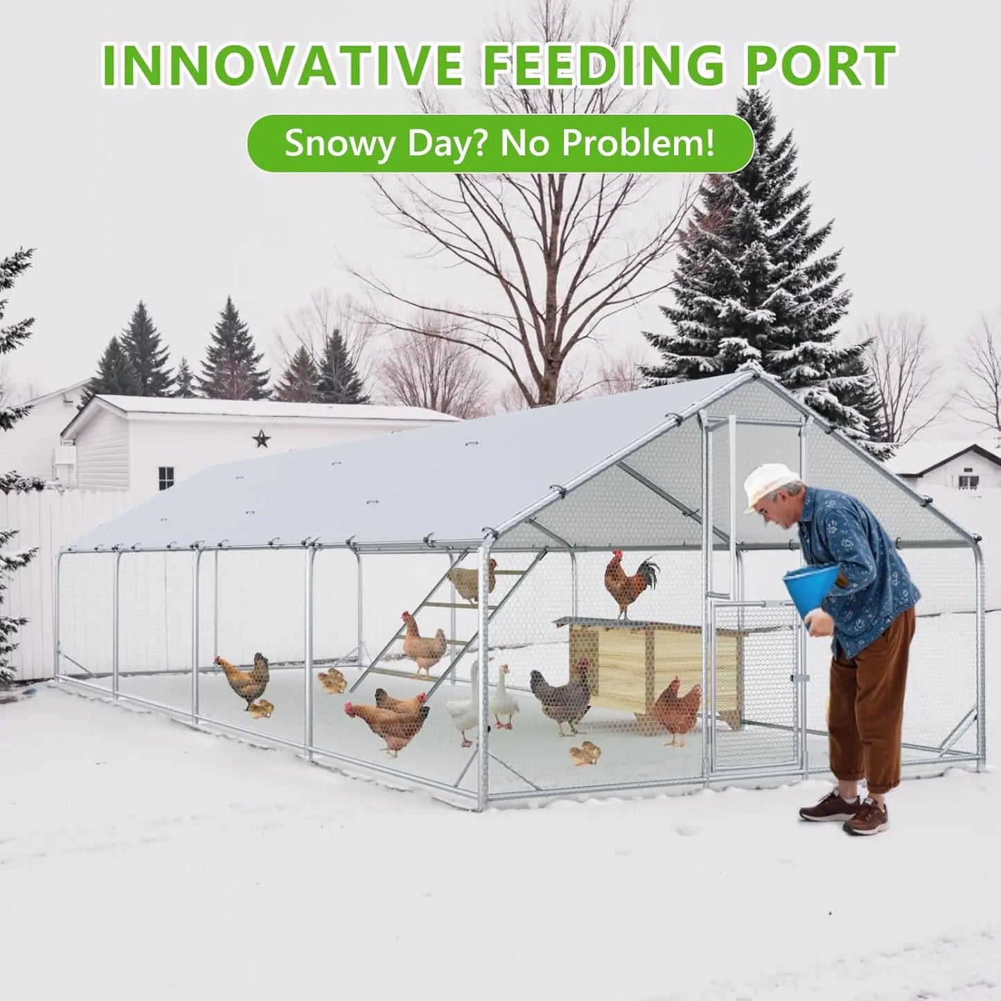 Metal Chicken Coop Run Pen Cage with Feeding Door Anti-UV Cover Yard 30-40 Poultry Duck Rabbit,Customized