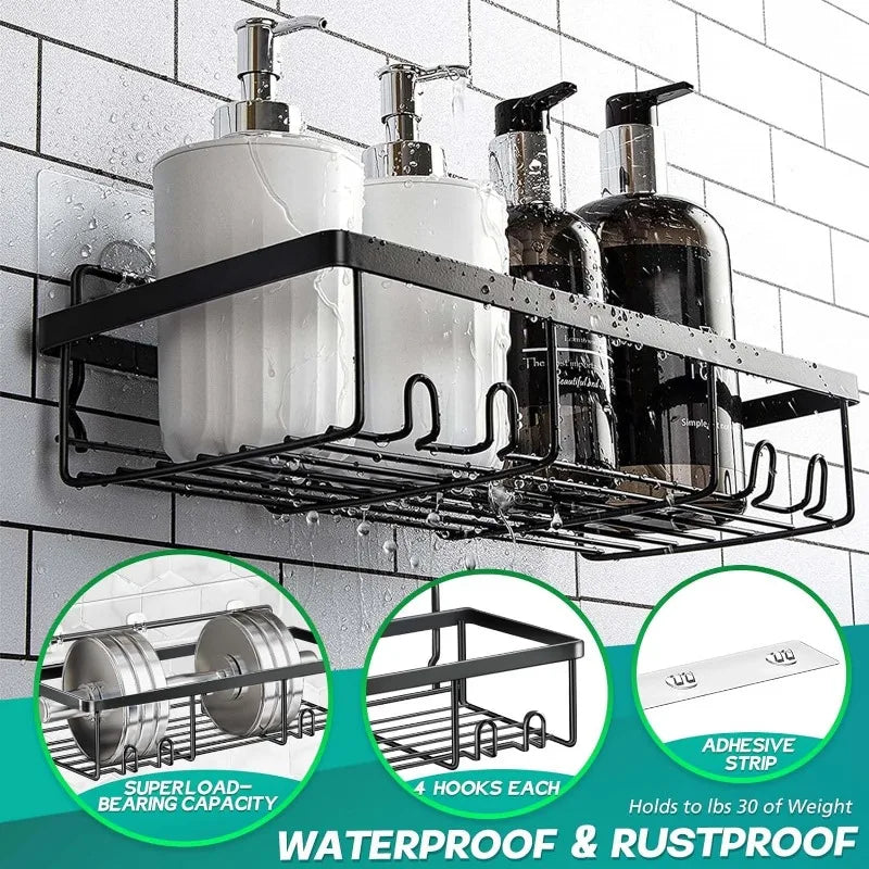 5-Pack Shower Shelves Adhesive Shower Accessories No Drilling Shower Rack Black Storage