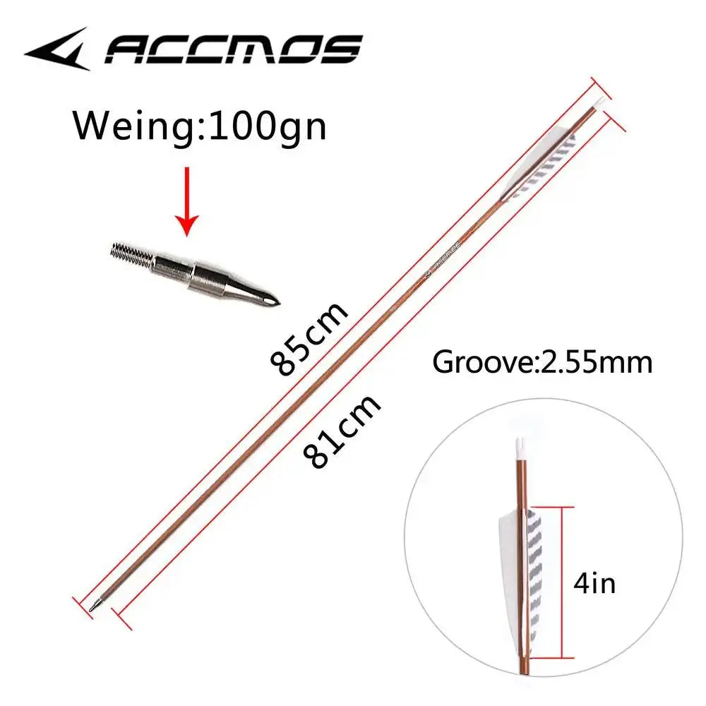 Wood Skin Carbon Arrows ID6.2 Spine 400 500 600 700 With 4" Real Feather for Longbow Recurve Bow 12pc